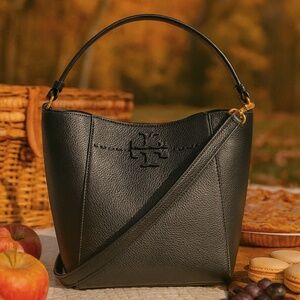 NEW Tory Burch McGraw Black Leather Small Bucket Tote/Crossbody/Shoulder Bag